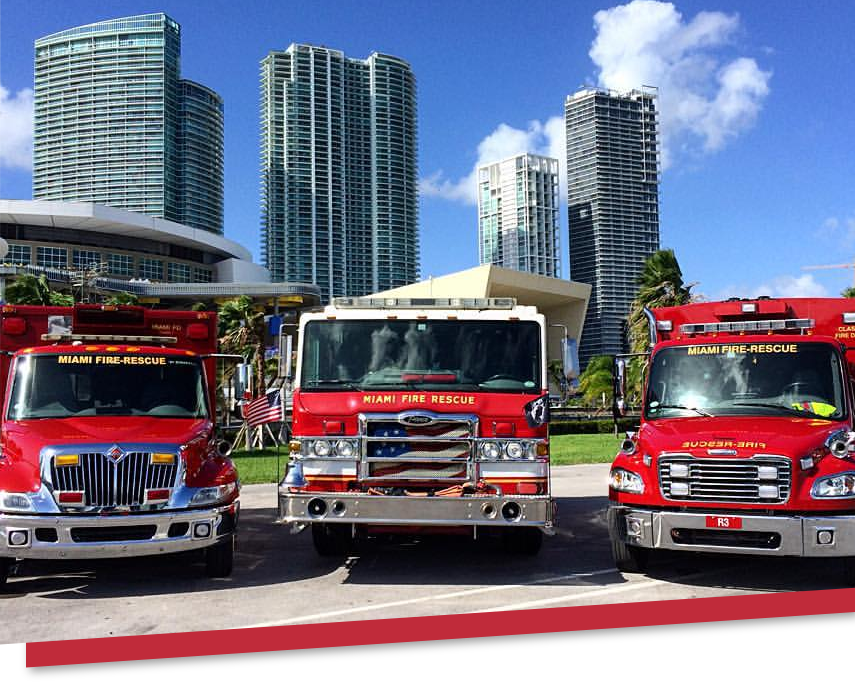 Row of three firetrucks